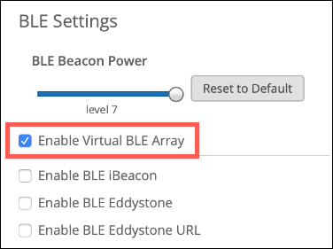 location of the Enable vBLE check box in the BLE settings