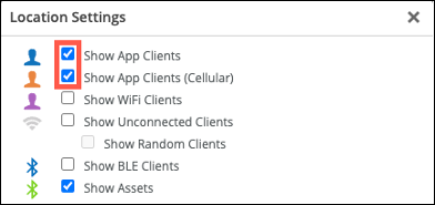 check boxes on the Location Settings window