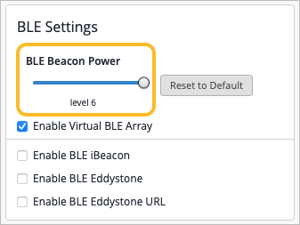 BLE Beacon Power Settings options on Access Point configuration page