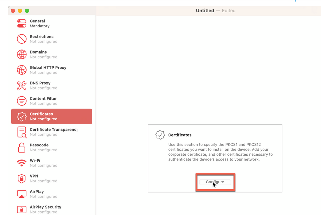 Upload Juniper Mist Server Certificate in Wi-Fi Profile Configuration for Apple Client