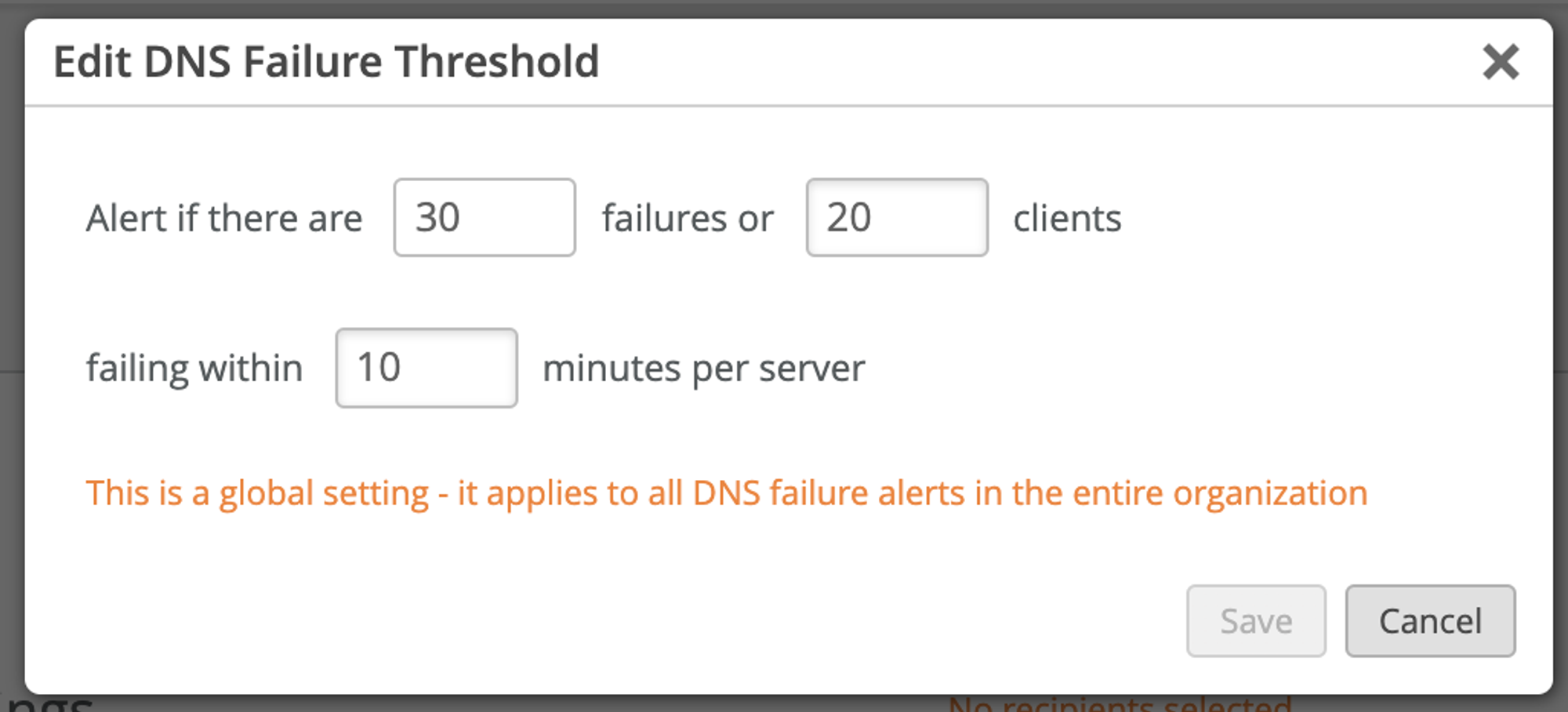 Configurable Alert Example: DNS Failure