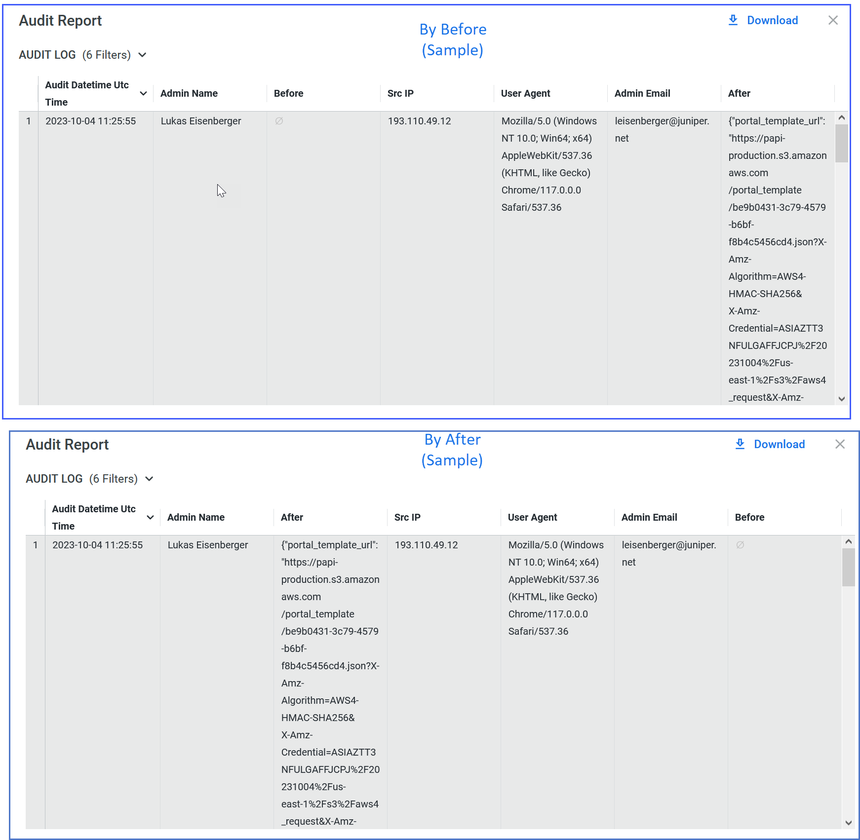 Audit Log Before and After Event Details