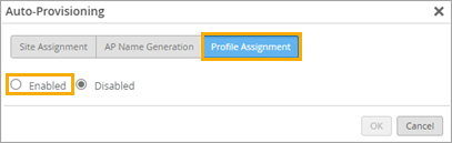 location of Profile Assignment button and Enabled option in the Auto-Provisioning window