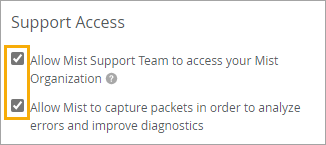 Support Access options enabled