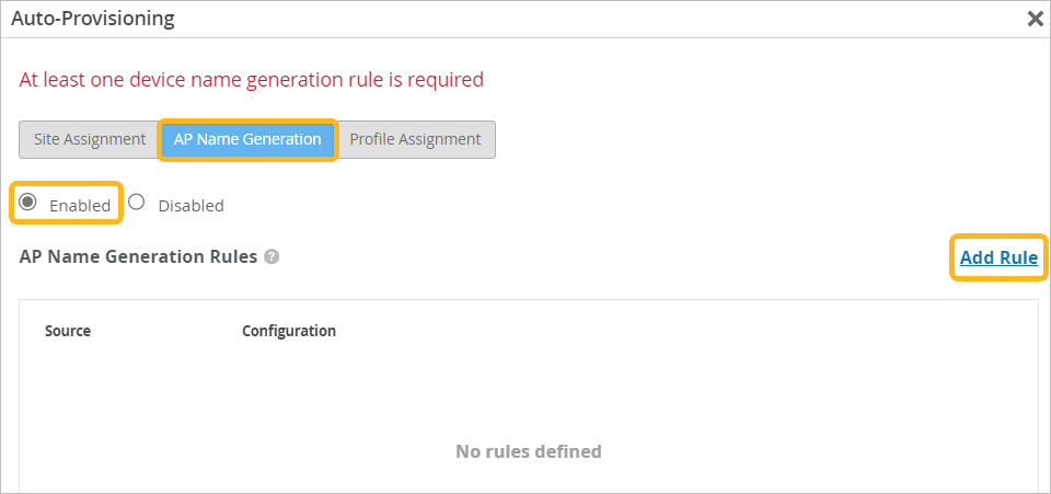 Enabling AP Name Generation and Adding a Rule