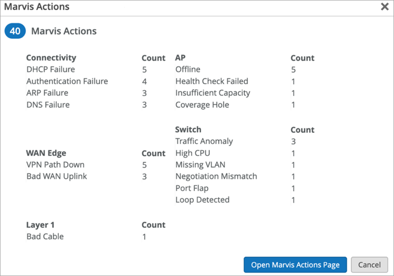 Marvis Actions Summary View