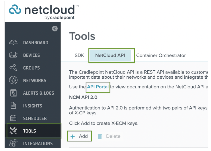 Generating API Keys in NetCloud Dashboard