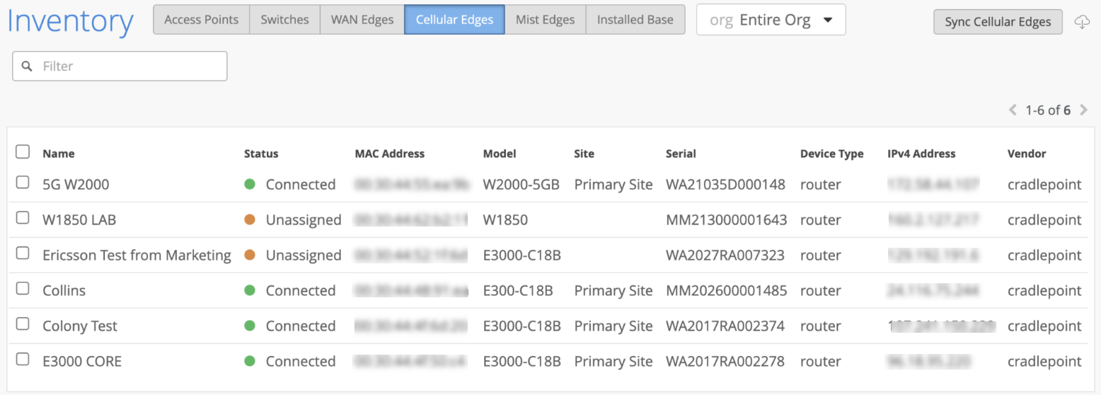 View CradlePoint Devices in Cellular Edge Inventory