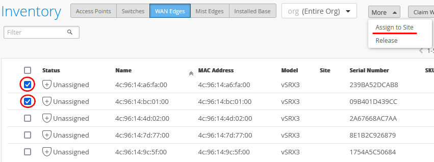 Assigning SRX Series Firewalls (HA Pair) to Site