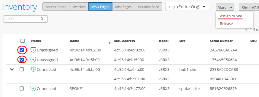 Assign Spoke Devices to Site