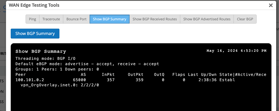 View BGP Summary (SRX Series Firewalls)