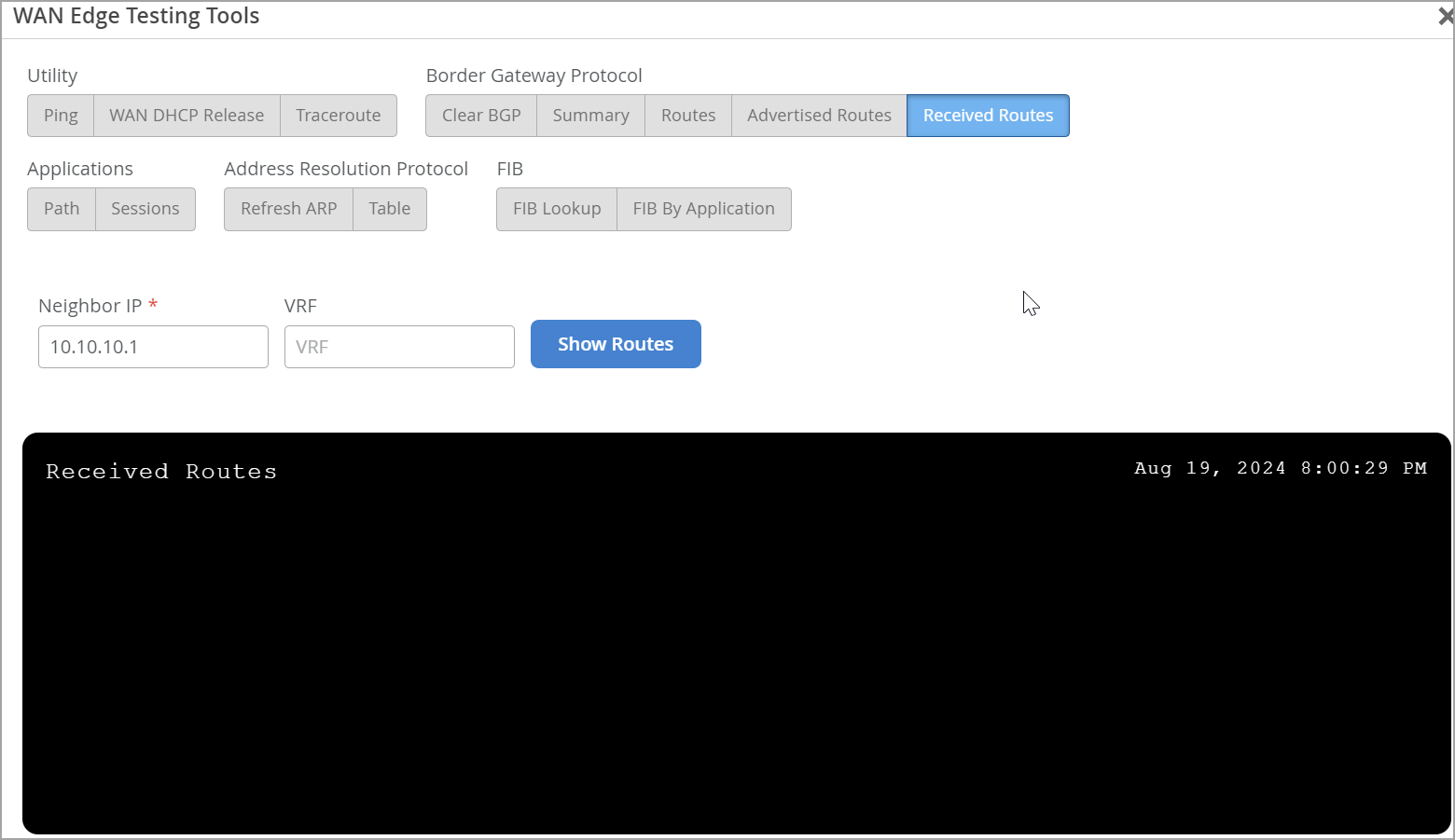 BGP Received Routes (Session Smart Routers)