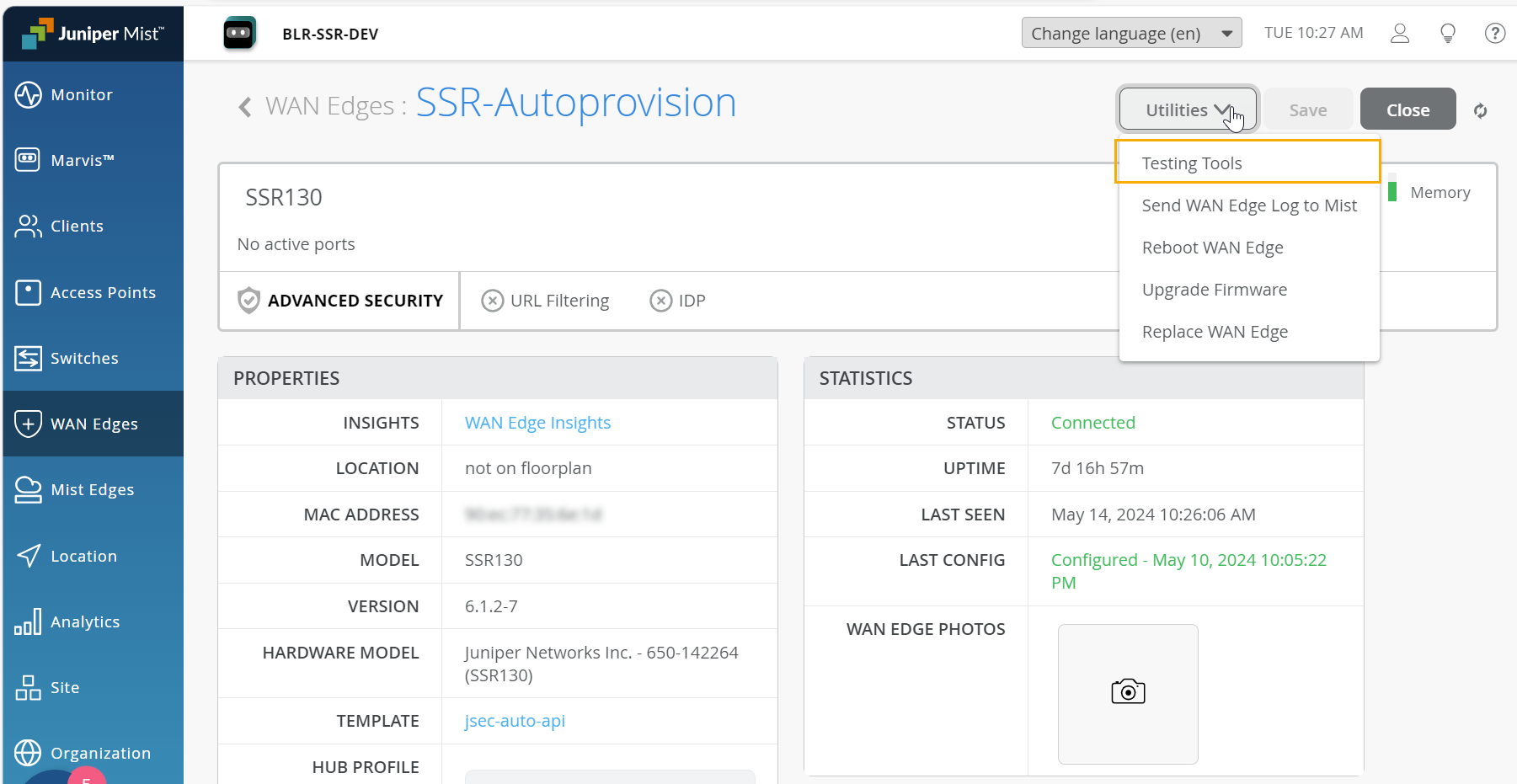 WAN Edge Testing Tool - Utilities Option