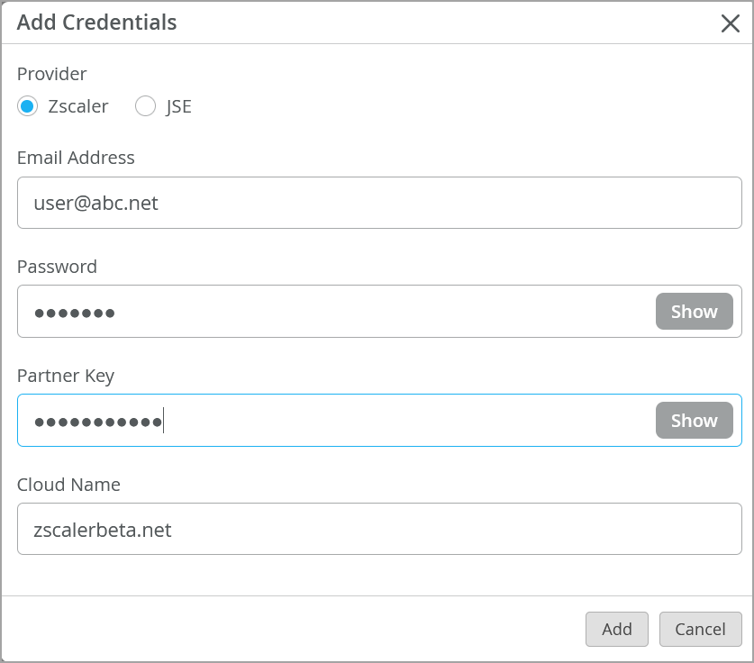 Add Credentials for Zscaler