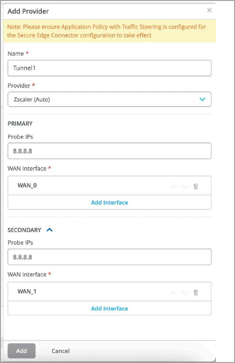 Add Details for Zscaler Tunnel Auto Provisioning