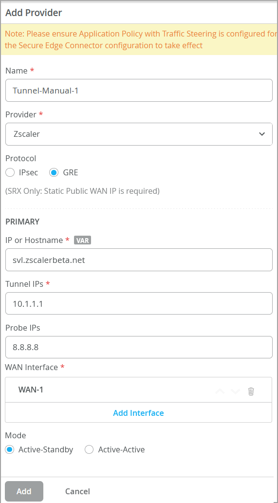 Add Details for Zscaler GRE Tunnels