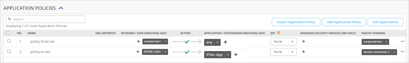 Create Application Policies for Secure Edge Connectors