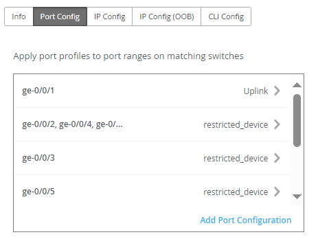 Port Configuration Tab Showing List of Port Configurations