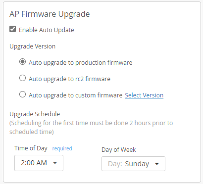 AP Firmware Upgrade Section of the Site Configuration Page