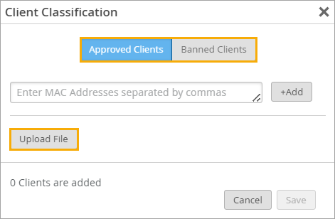 Client Classification Window - Upload File Button