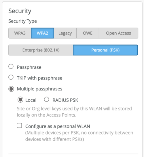Multiple Passphrases - Local Option Selected