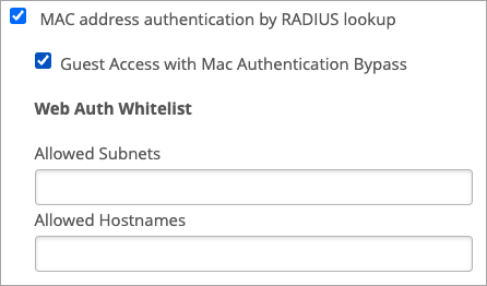 MAB Options in the Security Section of the WLAN Settings