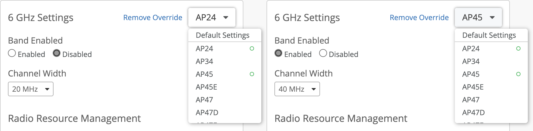 RF Template Configuration