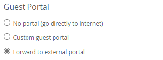 WLAN Settings Window Showing the Guest Portal Options with Forward To External Portal Selected