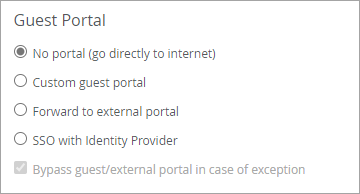 WLAN Settings Window Showing the Guest Portal Options with No Portal Selected
