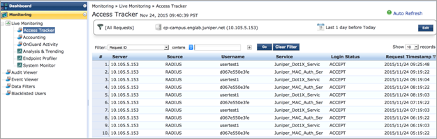 ClearPass Access Tracker