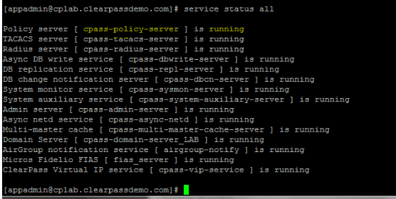 ClearPass CLI - Service Status All Command