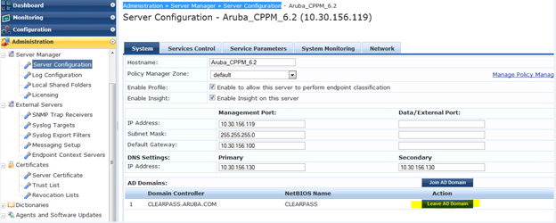 ClearPass Server Configuration