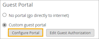 WLAN Settings Window Showing the Guest Portal Options with Custom Guest Portal Selected