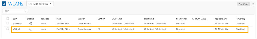 WLAN Settings for Use Case 1
