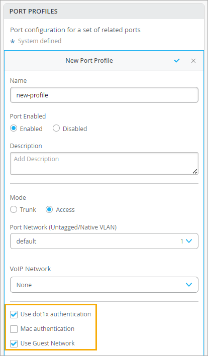 Enabling 802.1X and Guest Network in a Port Profile