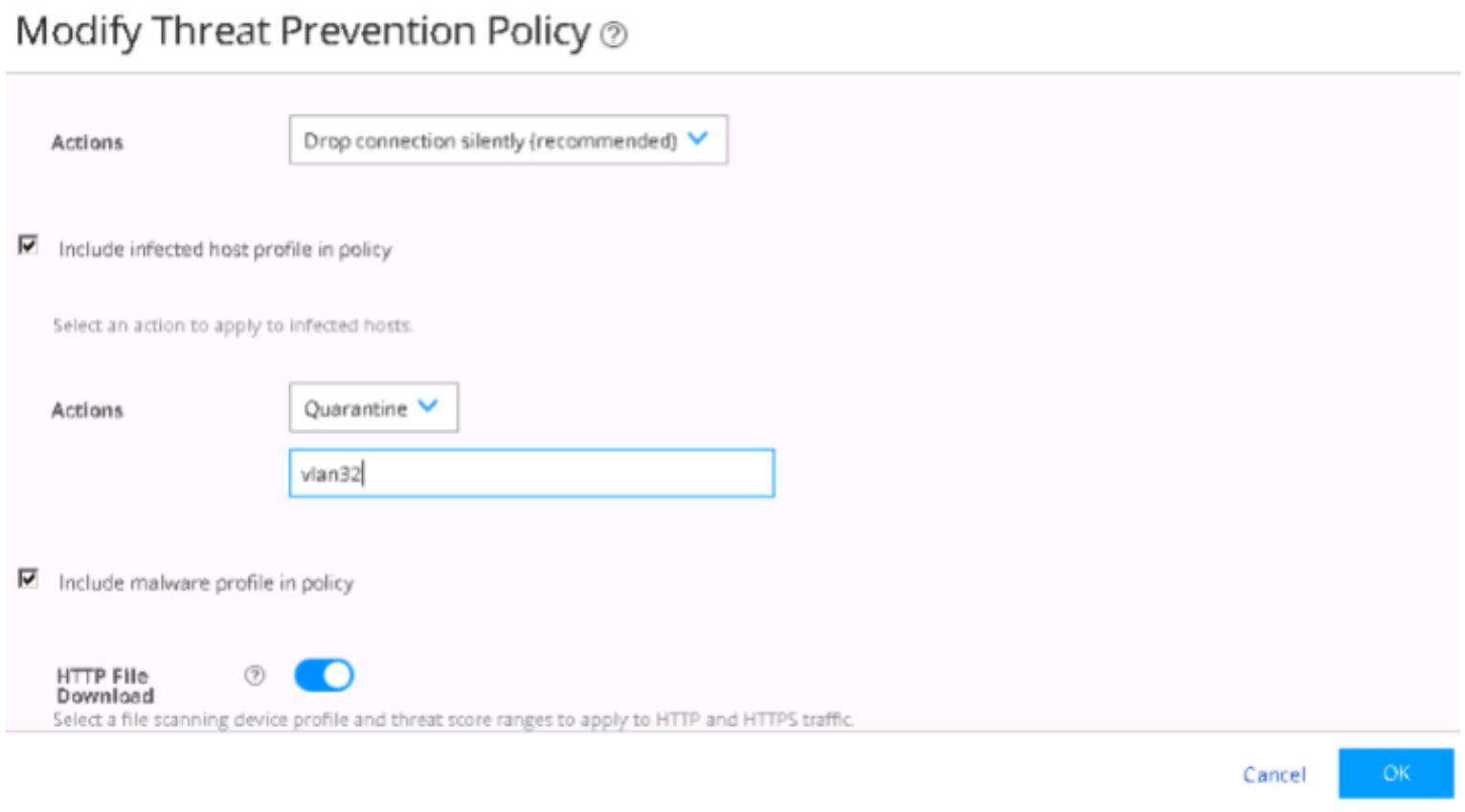 Changing Threat Prevention Policy to Quarantine