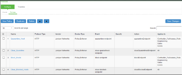 Pulse Secure - Policies Configure Page