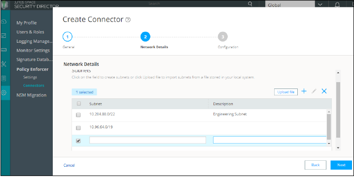 Create Connector Network Details Page