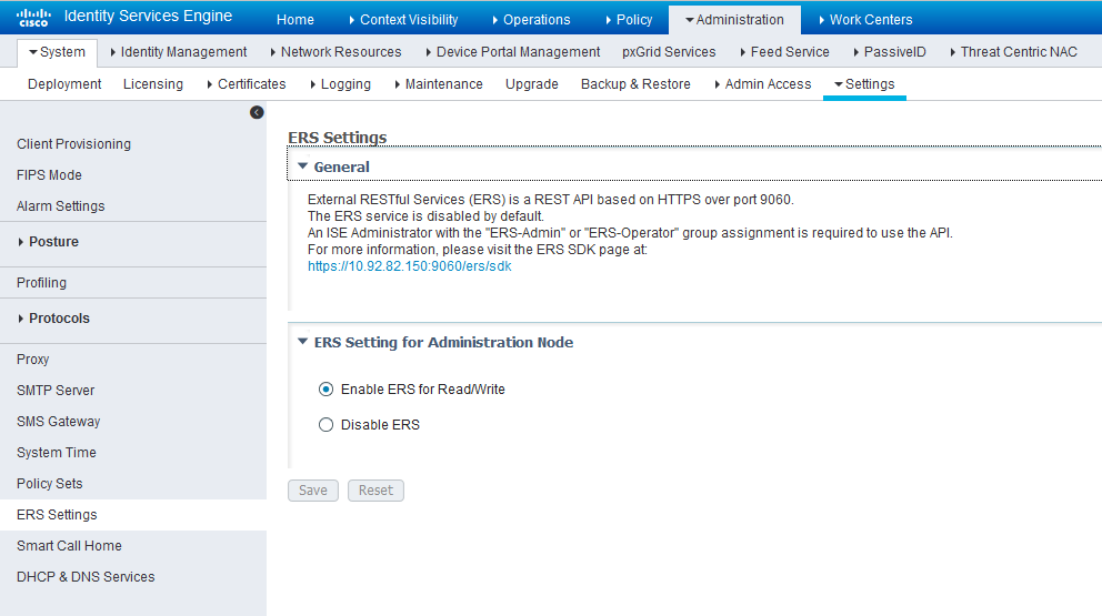 Cisco ISE: Enable ERS