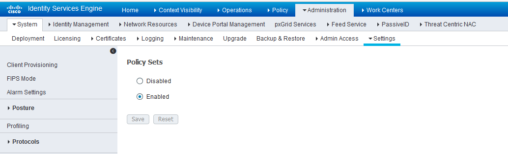 Cisco ISE: Enable Policy Sets Mode