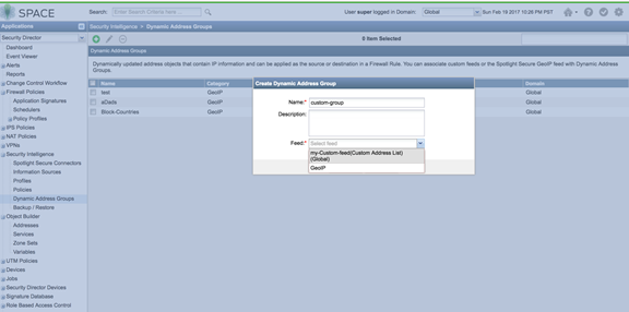 Spotlight Secure: Select Custom Feed in Dynamic Address Group