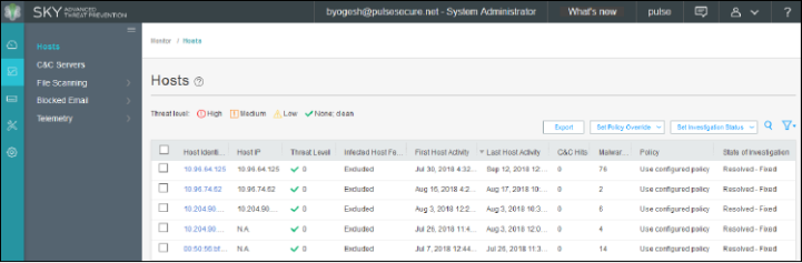 Juniper ATP Cloud Hosts Page