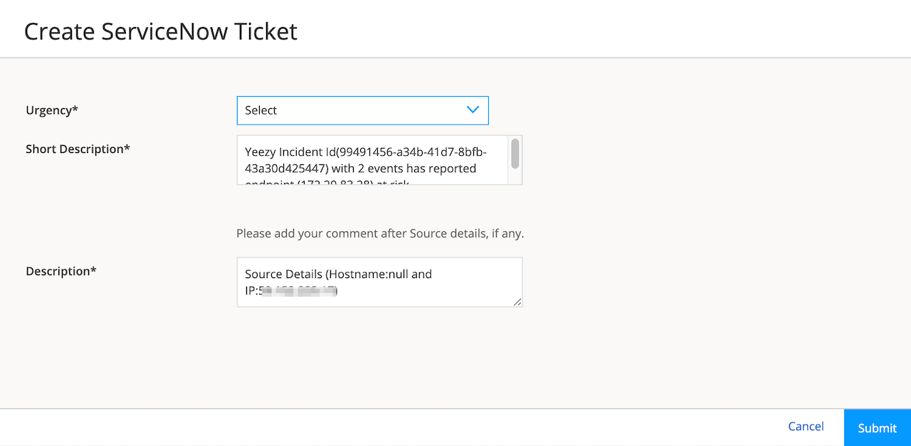 Create ServiceNow Ticket Page