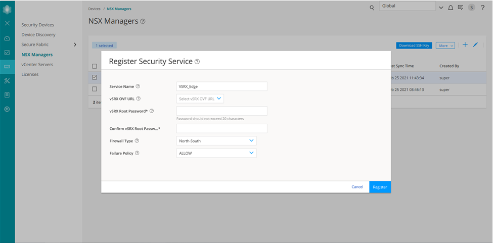 Register Security Service Page