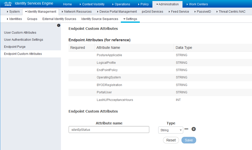 Cisco ISE: Add Attribute sdsnEpStatus