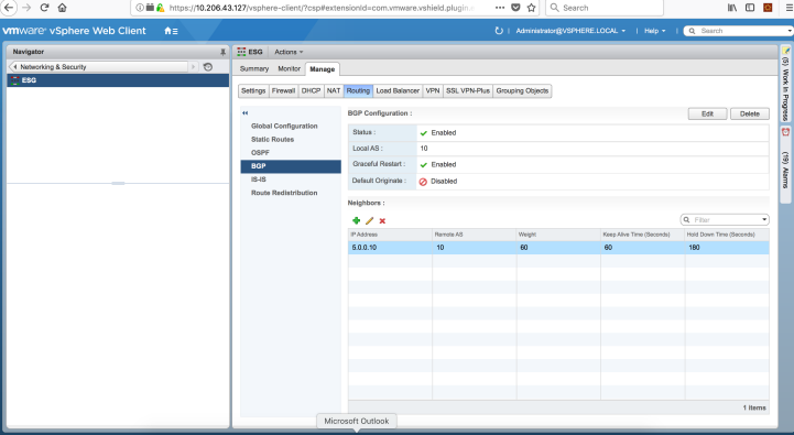 VMWare vCenter BGP Configuration