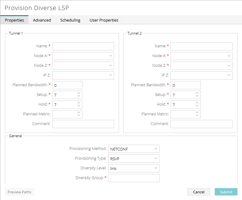 Provision Diverse LSP