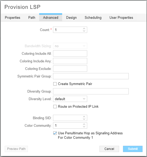 Advanced Tab, Provision LSP Window