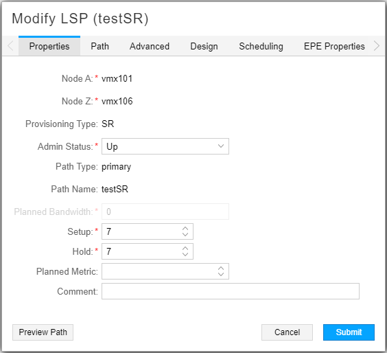 Modify LSP Window for an SR LSP