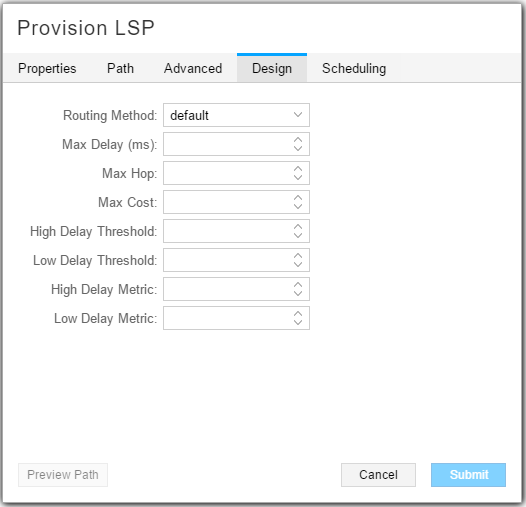 Provision LSP, Design Tab Showing Delay Thresholds